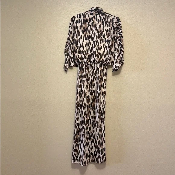 Buddy Love Leopard Print Maxi Dress XS Flowy Kimono Sleeve Side Slit - Picture 3 of 4